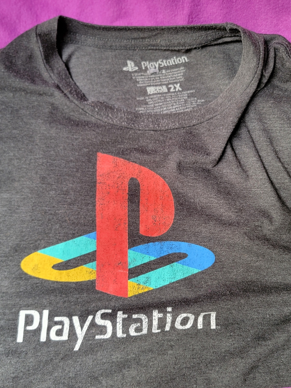 Sony PlayStation Logo Tee in Black with Red, Blue, Yellow, Teal